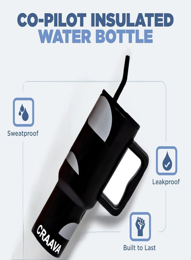 Craava 1200ML Stainless Steel Tumbler with Lid & 3 Straws | Double-Wall Insulated Leakproof Mug with Handle for Hot & Cold Beverages | Perfect for Office, Gym & Travel - Image 2